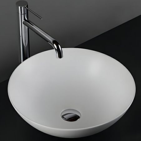 Lavoar, Alb Lucios, diametru 41.5 cm, ceramica sanitara, montaj pe blat, Leona