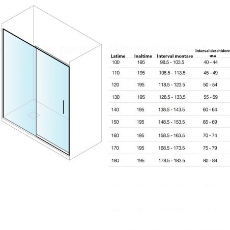 Usa de dus, glisanta, transparenta, sticla securizata de 6 mm, dimensiuni intre 100-180 cm, profil Negru Mat, Hanes