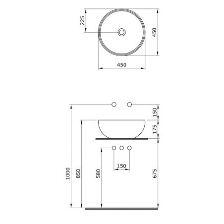 Lavoar, diametru 45 cm, Negru Mat, Power Colour, montaj pe blat, ceramica sanitara, Michael