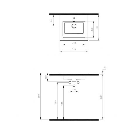 Lavoar , montaj suspendat sau semi-incastrat pe blat, Alb Lucios, 51.5x47.5 cm, ceramica sanitara, Aura