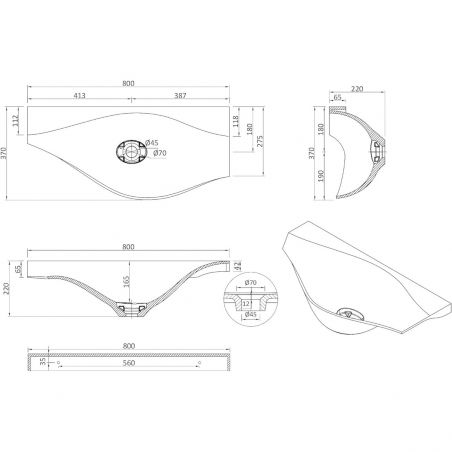 Lavoar, compozit mineral, culoare Alb Mat, montaj suspendat, 80x37 cm Ego-816