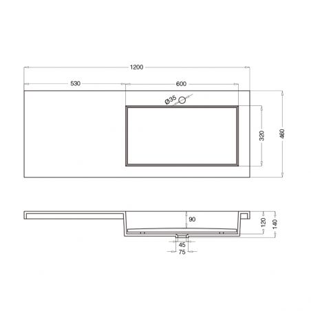 Lavoar dublu, scurgere ascunsa, compozit, Alb Lucios, montaj semi-incastrat pe blat, capac scurgere, 120x46 cm,  Ego-820