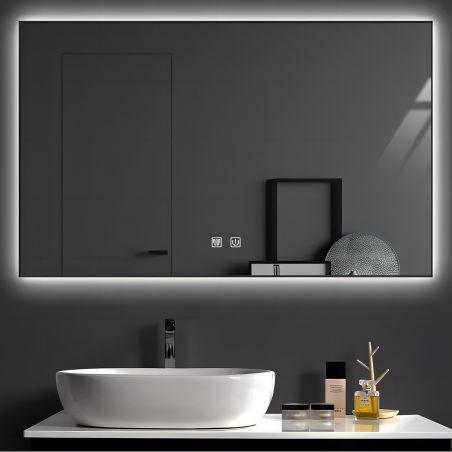 Oglinda Led, Cadru negru, Dezaburire, Buton Touch, 3 Culori, Intensitate reglabila, dimensiuni 60-70x80-90-120 cm, Feliz