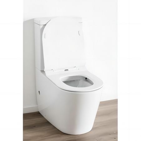 Vas WC EGO Dario Rimless, rezervor inclus, 2 piese, Alb Lucios, 60x36 cm, montaj podea, capac duroplast slim soft-close inclus