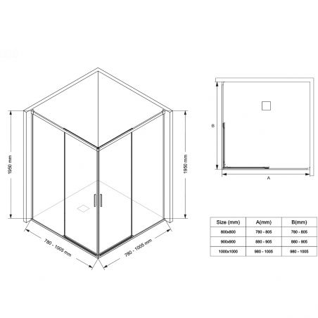 Cabina dus, 2 Usi Glisante, sticla securizata de 6 mm, 80-100 x 80-100 cm, profil Crom, Medea