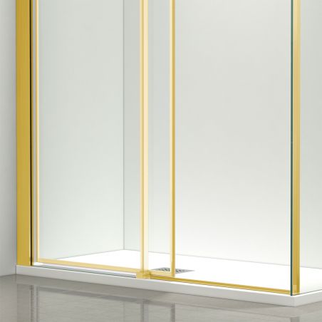 Cabina dus, perete fix si usa glisanta, sticla securizata de 8 mm, dimensiuni 80-90 x 120-140 cm, profil Auriu Mat, Giorgio