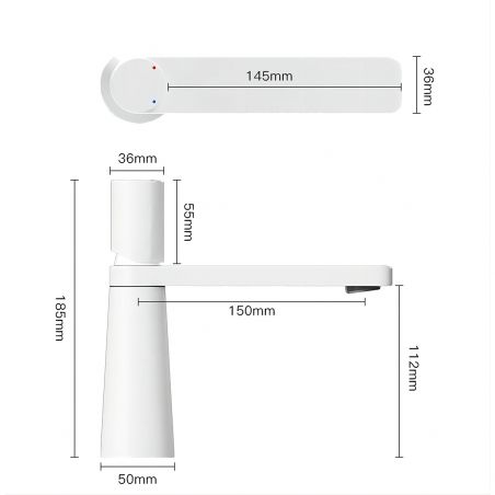 Baterie lavoar Pilar, Alb Mat, inaltime 18.5 cm, montaj pe lavoar