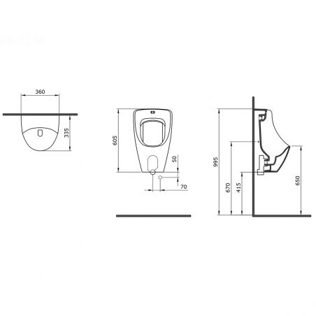 Urinal Diesel cu senzor integrat, montaj suspendat, 36x33x60 cm, alb lucios, Royalty Line by Ego