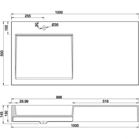 Lavoar EGO 11, Antracit Mat, 100x50 cm, compozit marmura, montaj pe blat sau suspendat, scurgere ascunsa, cu gaura baterie