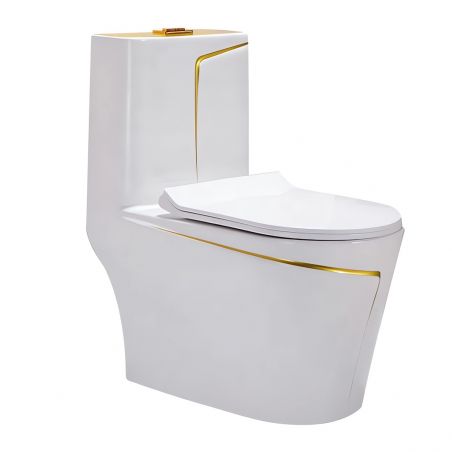 Vas WC Lazio, 69x39 cm, rezervor inclus, Alb Gold Line, montaj podea, capac cu soft-close inclus, Royalty Line by Ego