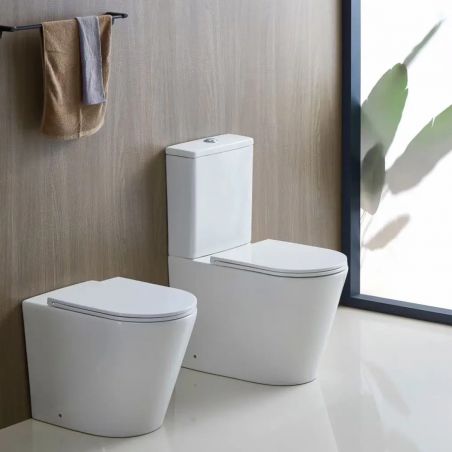 Vas WC EGO Dario Rimless, rezervor inclus, 2 piese, Alb Lucios, 60x36 cm, montaj podea, capac duroplast slim soft-close inclus