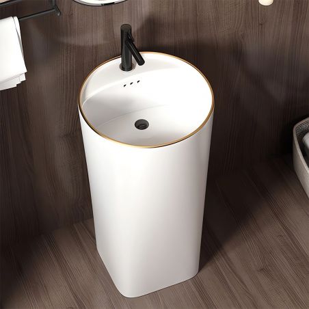 Lavoar stativ, freestanding, Alb Lucios, ceramica sanitara, 45x 90 cm, cu gaura baterie, Viena Gold Line