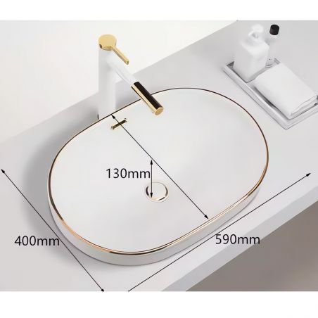 Lavoar Alb Lucios,59x40 cm montaj semi-incastrat, fara gaura de baterie,Filipo gold line