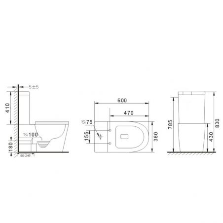 Vas WC Rimless, rezervor inclus, 2 piese, Gri Mat, Power color, montaj podea, capac duroplast slim soft-close, Dario