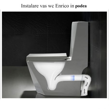 Vas WC Enrico, Rimless, SifonFlush, Alb, 68x38 cm, Rezervor Inclus, montaj podea, capac cu soft-close inclus