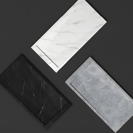 Cadita de dus, Negru Marquina, finisaj Marble Mat, compozit mineral, dimensiuni 100-160x80-90 cm, decupabila, Antonio