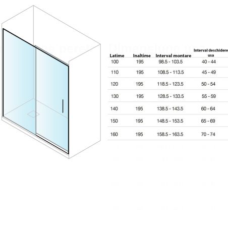 Usa de dus, glisanta, transparenta, sticla securizata de 6 mm, dimensiuni intre 100-160 cm, profil Auriu Mat, Hanes