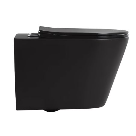 Vas WC EGO Galo Rimless, Negru mat, 53x36 cm, montaj suspendat, capac duroplast slim soft-close inclus