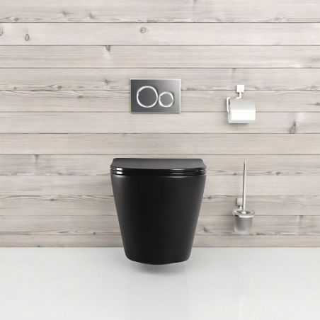 Vas WC EGO Galo Rimless, Negru mat, 53x36 cm, montaj suspendat, capac duroplast slim soft-close inclus