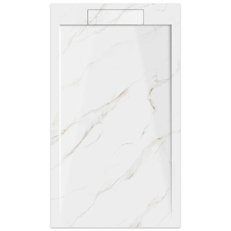 Cadita de dus, Alb Calacatta, finisaj Marble Mat, compozit mineral, dimensiuni 100-160x80-90 cm, decupabila, Antonio