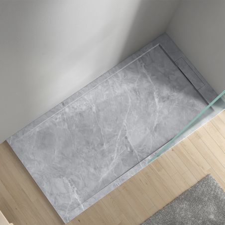 Cadita de dus, Gri Pietra, finisaj Marble Mat, compozit mineral, dimensiuni 100-160x80-90 cm, decupabila, Antonio