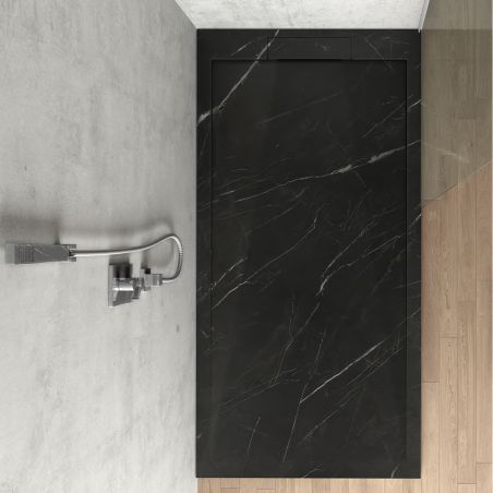 Cadita de dus, Negru Marquina, finisaj Marble Mat, compozit mineral, dimensiuni 100-160x80-90 cm, decupabila, Antonio