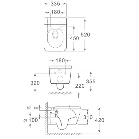 Vas wc, Rimless, montaj suspendat, 52x 33 cm, Alb, capac Duroplast, inchidere Soft Close, Alonzo