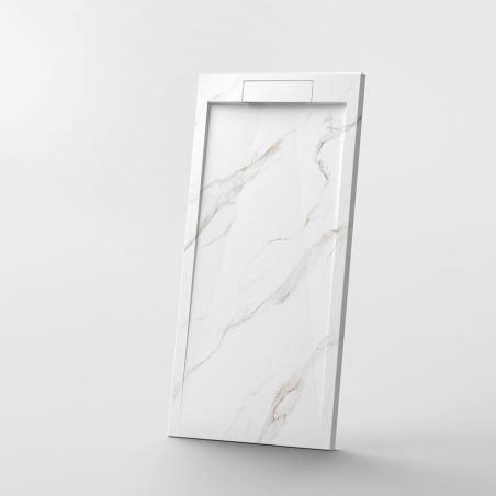 Cadita de dus, Alb Calacatta, finisaj Marble Mat, compozit mineral, dimensiuni 100-160x80-90 cm, decupabila, Antonio