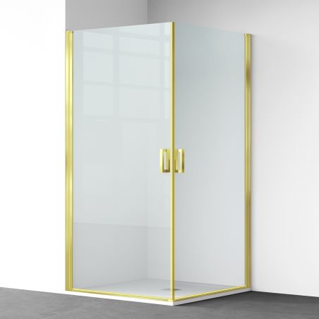 Cabina de dus, sticla securizata 6mm , Transparent, Auriu Mat, 2 usi Batante, dimensiuni 70, 80, 90 x 195 cm, Hera