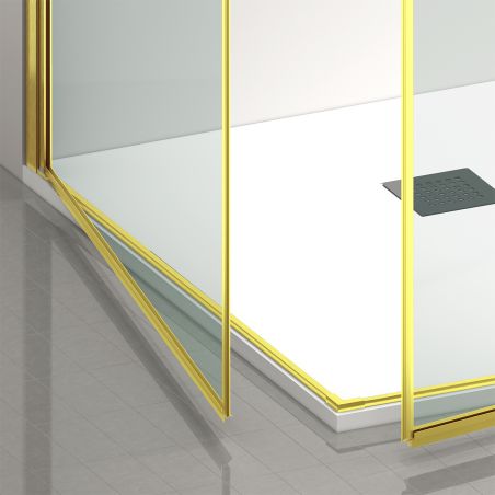 Cabina de dus, sticla securizata 6mm , Transparent, Auriu Mat, 2 usi Batante, dimensiuni 70, 80, 90 x 195 cm, Hera