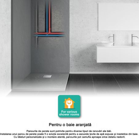 Lastra, panou de perete, compozit mineral, dimensiuni 244 x 90-60 cm, Antracit finisaj ardezie, Gelcoat, decupabil