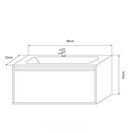 Mobilier baie din PVC cu lavoar din compozit corian, iluminare cu banda Led, inchidere Soft Close, dimensiuni: 90x52 cm, Halo