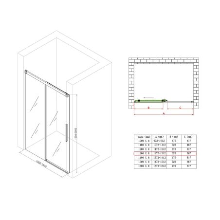 Usa de dus, glisanta, transparenta, sticla securizata de 6 mm, dimensiune 130x195 cm, profil Crom, Ego-12