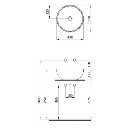 Lavoar, diametru 45 cm, Alb Lucios, montaj pe blat, ceramica sanitara, Michael