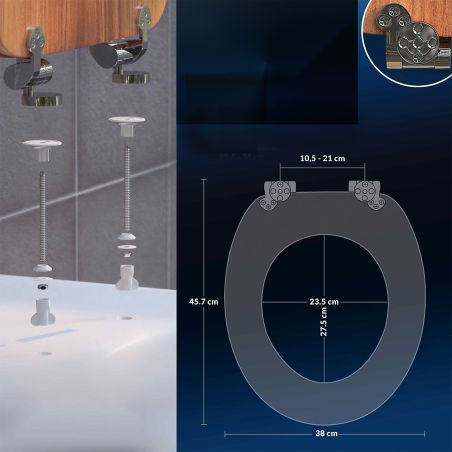 Capac wc, inchidere Soft-Close, finisaj Lucios, Mdf, distanta reglabila, 45x38 cm
