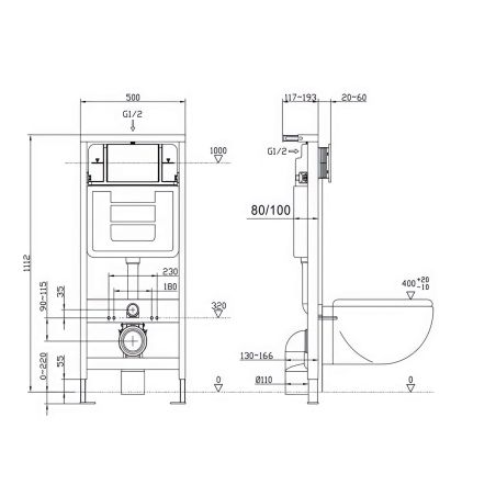 Cadru cu rezervor incastrat, latime de 50 cm, capacitate 3/8 litri, clapeta de actionare din otel inoxidabil negru mat