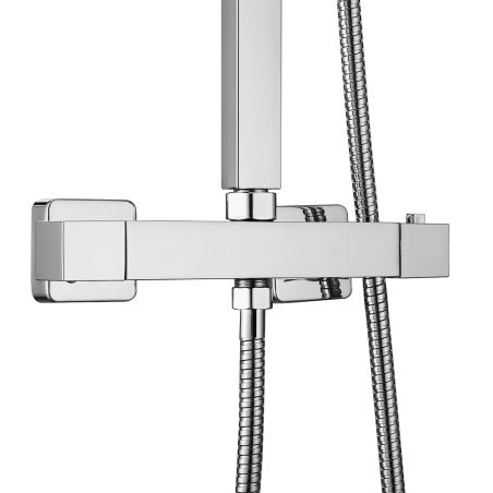 Sistem de dus cu termostat, 2 functii, dus tip ploaie, dus de mana, montaj pe perete, Crom, Vitalio