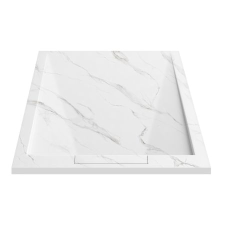 Cadita de dus, Alb Calacatta, finisaj Marble Mat, compozit mineral, dimensiuni 100-160x80-90 cm, decupabila, Antonio