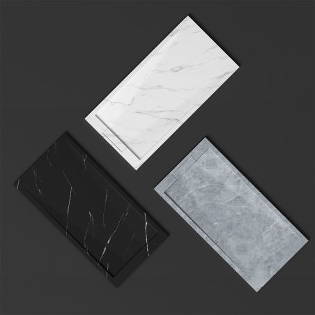 Cadita de dus, Alb Calacatta, finisaj Marble Mat, compozit mineral, dimensiuni 100-160x80-90 cm, decupabila, Antonio