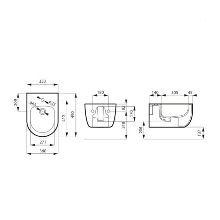 Set vas wc si bideu, Gri, semi-mat, Power Color, montaj suspendat, 49x36 cm, colectia Michael