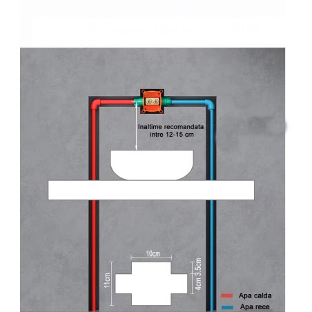 Baterie lavoar tip cascada, display Led, afisaj temperatura, alimentare hidroelectrica,  montaj incastrat, Gun grey, Luna