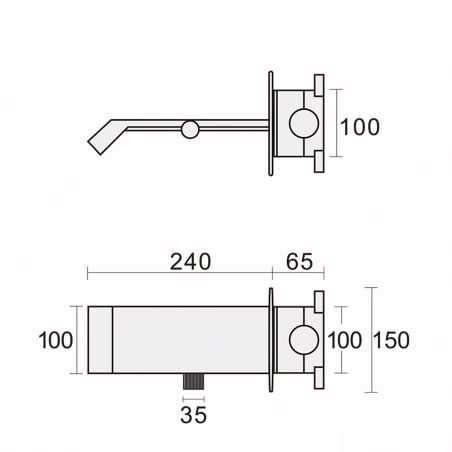 Baterie lavoar tip cascada, display Led, afisaj temperatura, alimentare hidroelectrica,  montaj incastrat, Gun grey, Luna