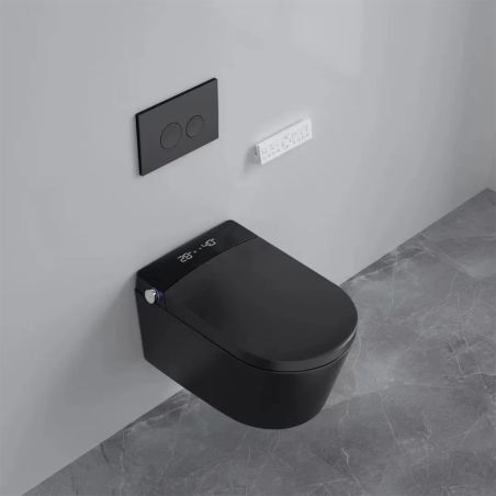 Vas wc smart, cadru inclus, Power Color, functie bideu, dezinfectare UV, Led, montaj suspendat, 58x38 cm, Negru Mat, Ela