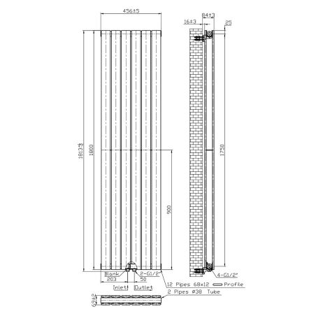 Calorifer vertical EGO - Kalifa, radiator din otel, Alb, 180x46 cm, profil dublu