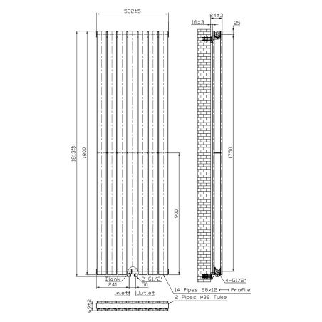 Calorifer vertical EGO - Kalifa, radiator din otel, Alb, 180x54 cm, profil dublu