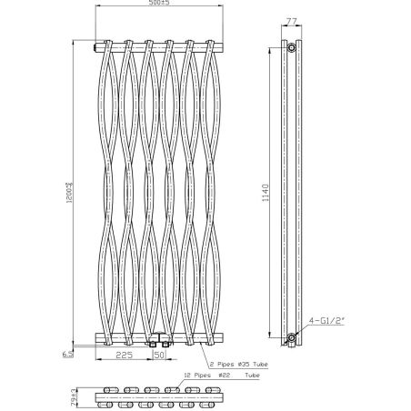 Calorifer Decorativ Antracit, 120x50 cm , 506 W, 12 elementi, otel, Baie sau camera, Emre