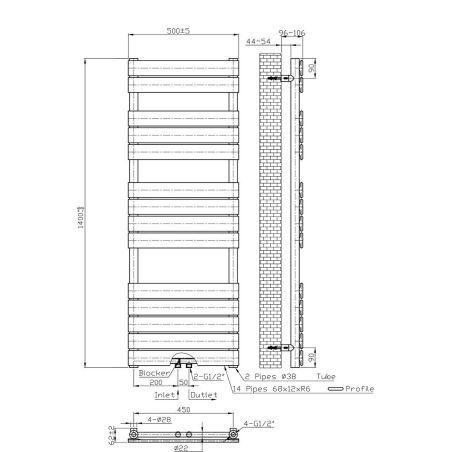 Calorifer EGO - Nadir, Auriu Lucios, radiator Portprosop din otel, 140 x 50 cm