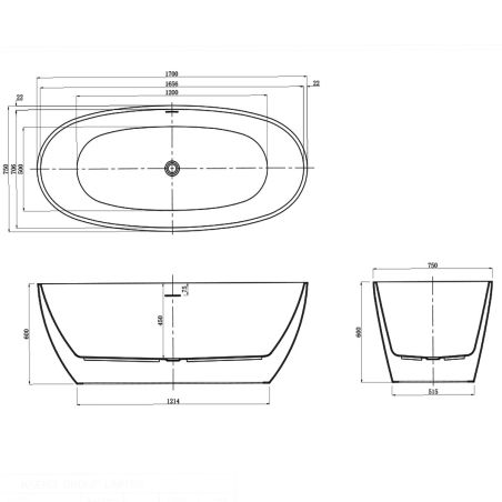 Cada de baie Zinon, Acril sanitar, Alb Lucios Interior, Negru Lucios Exterior, 170 cm, izolare termica, freestanding