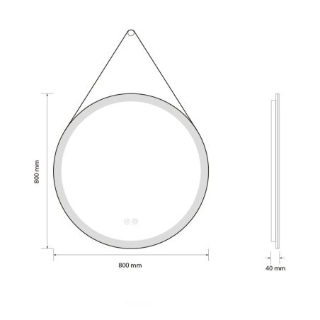 Oglinda Led, curea, cadru negru, touch, 3 Culori, dezaburire, 5 mm, diametru de 80 cm, Spectra