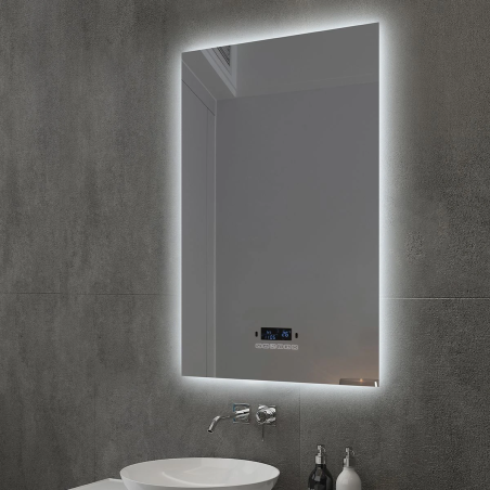 Oglinda Smart Led, Bluetooth, 3 Culori, 5 mm, senzor, afisaj timp, temperatura, dezaburire, Touch, 70x120 cm, Rubin